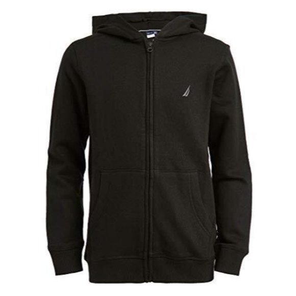 Nautica Boys' Zip Up Hoodie Sweatshirt Kangaroo Pockets, Fleece, Black, Size 4 - Picture 1 of 4